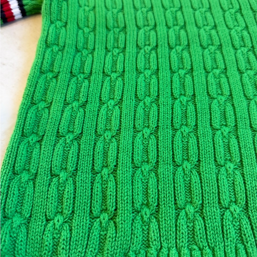 Tommy Hilfiger Kelly Green Cable-Knit Short Sleeve Sweater with Striped Trim /M - Picture 4 of 10